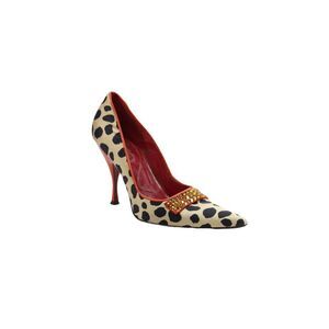 Cesare Paciotti Womens Animal Print Jeweled Pumps Beige Black Size 36.5